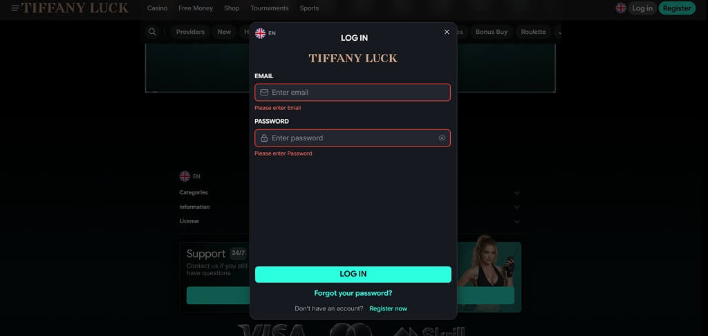 Accesso a TiffanyLuck Casinò