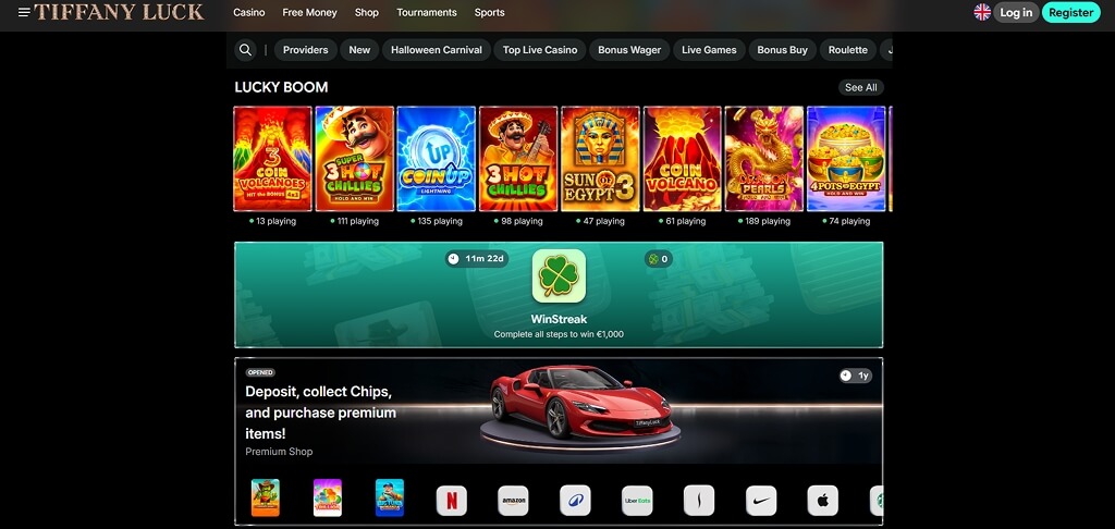 TiffanyLuck Casino -Benutzeroberfläche