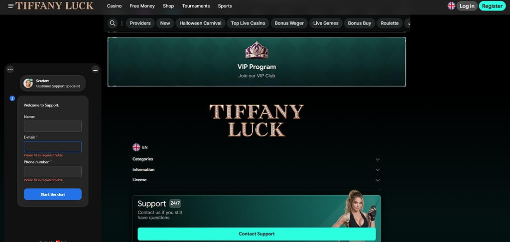 TiffanyLuck Casinò Contattaci