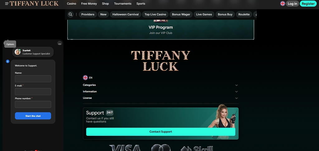 TiffanyLuck Casino Neem contact met ons op