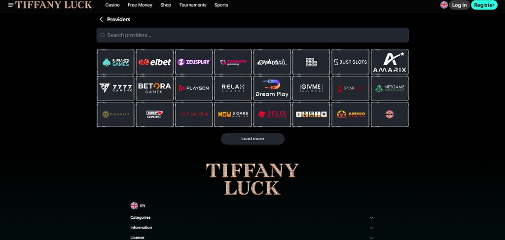 Πάροχοι παιχνιδιών του καζίνο TiffanyLuck